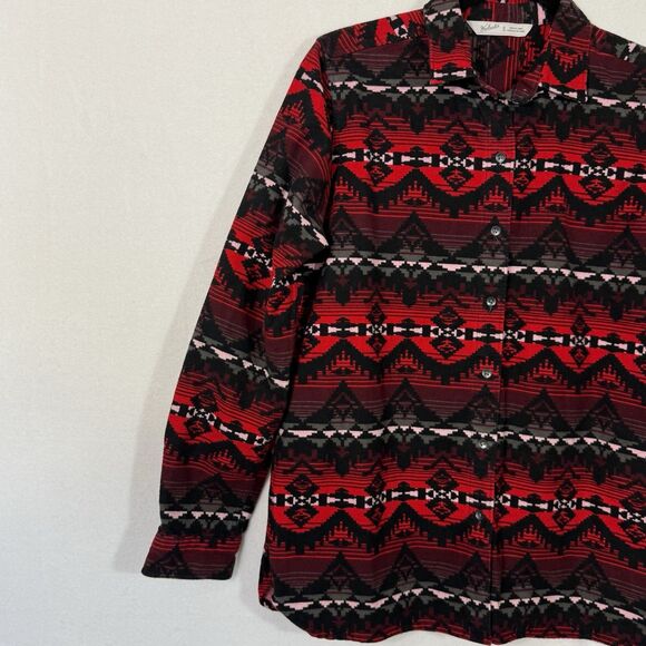Woolrich Red Black Aztec Long Sleeve Flannel Button Up Shirt Top Women's M - Picture 6 of 9